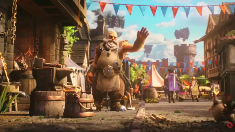 A character from Runescape 4 in a crowded street.
