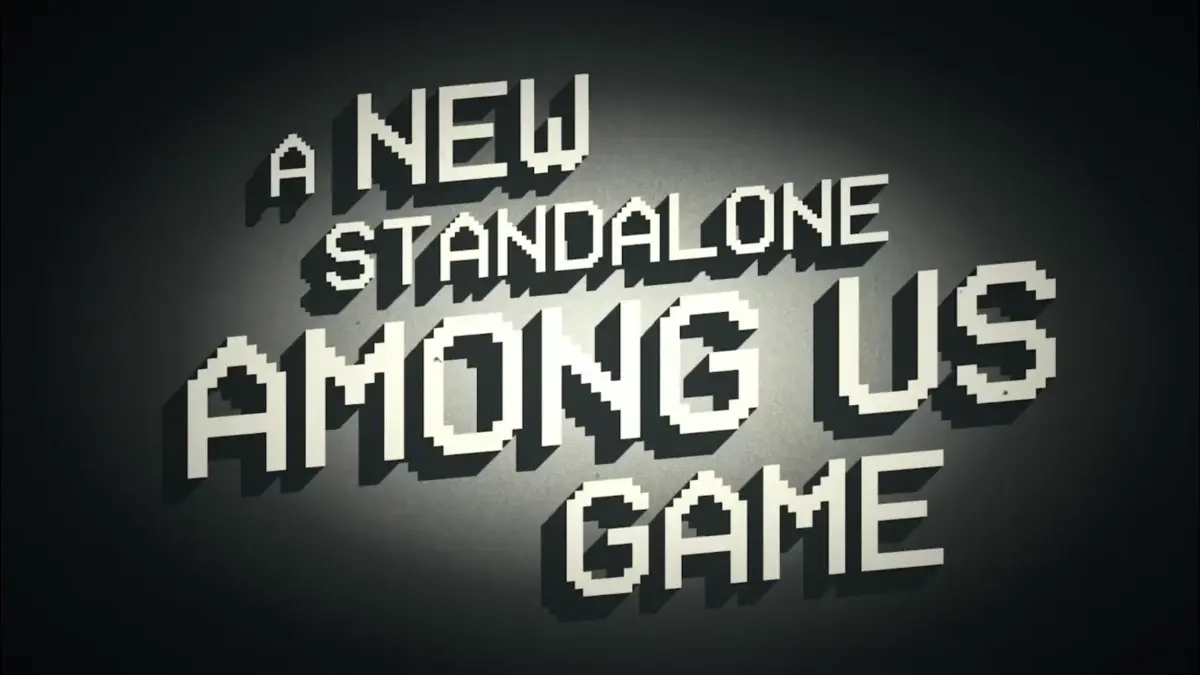 A black-and-white poster that says "A New Standalone Among Us Game."