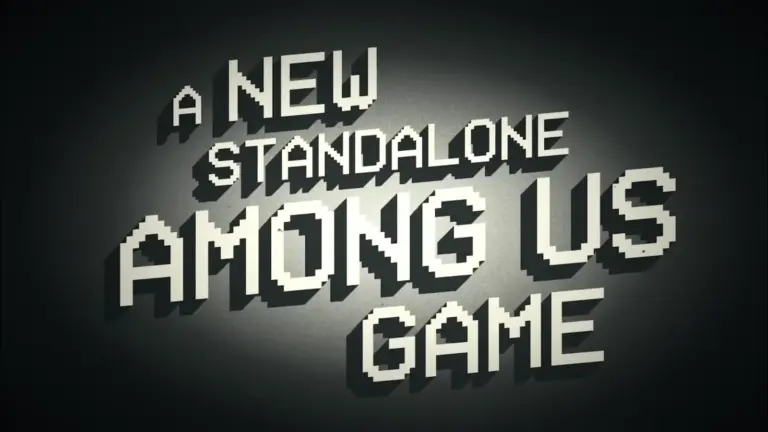 A black-and-white poster that says "A New Standalone Among Us Game."