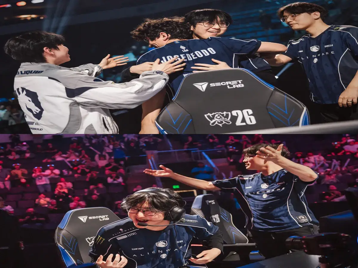 Team Liquid after eliminating AL in the Worlds 2026 Swiss Stage