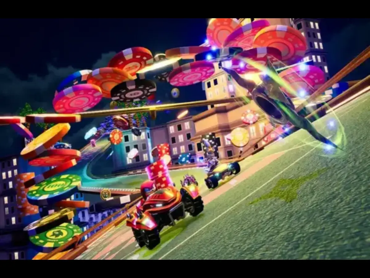 Sonic Racing CrossWorld Knuckles avoiding obstacles on a track.