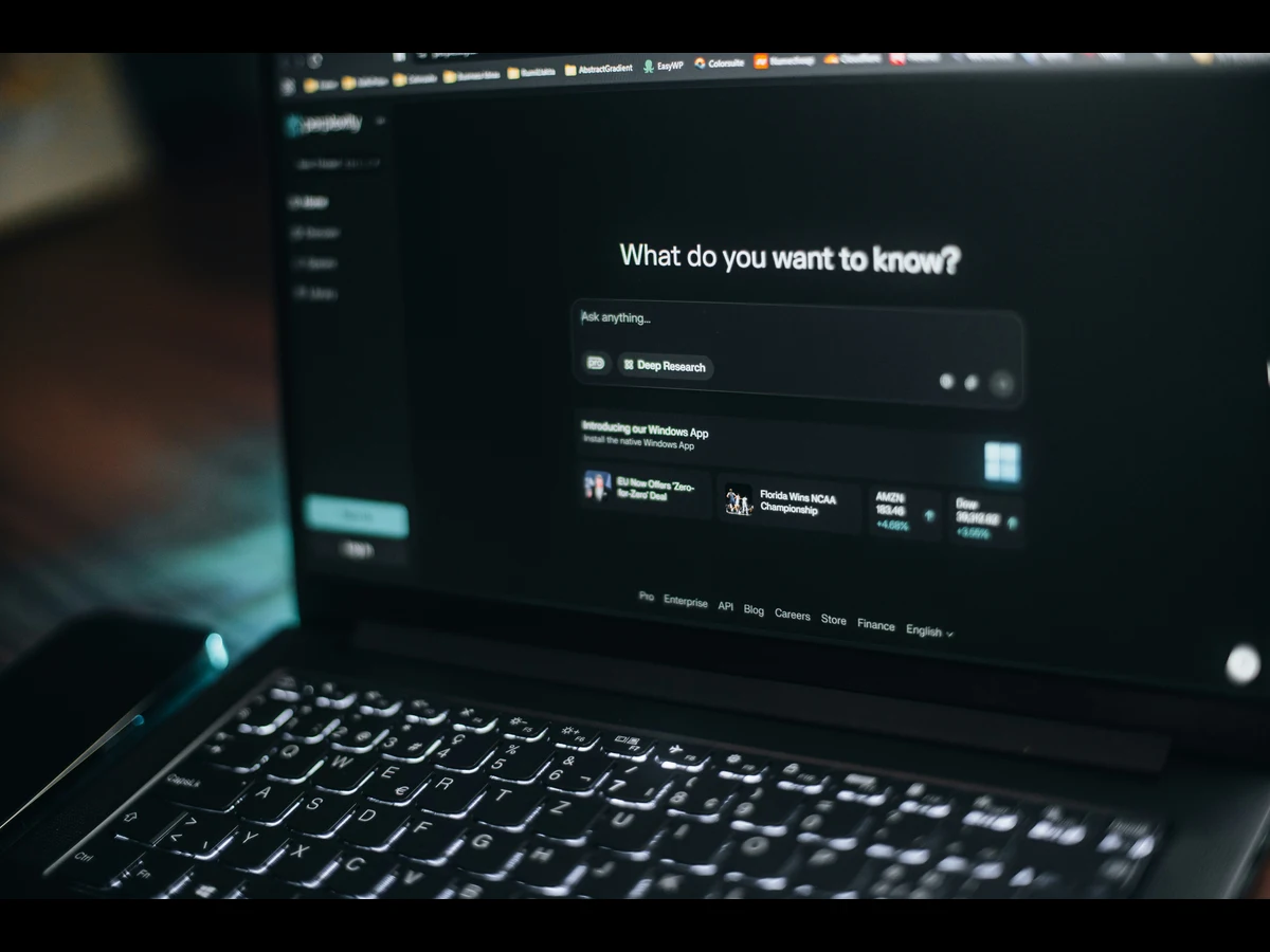 An OpenAI search engine on a laptop.