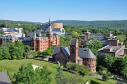 Cornell University campus in Ithaca, New York, center of the Cornell rape allegations case, seen looking south from McGraw Tower
