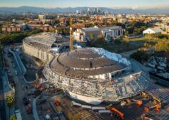 Aerial view of the Lucas Museum of Narrative Art under construction in Los Angeles in 2022, the venue for the Cowboy Bebop Lucas Museum screenings