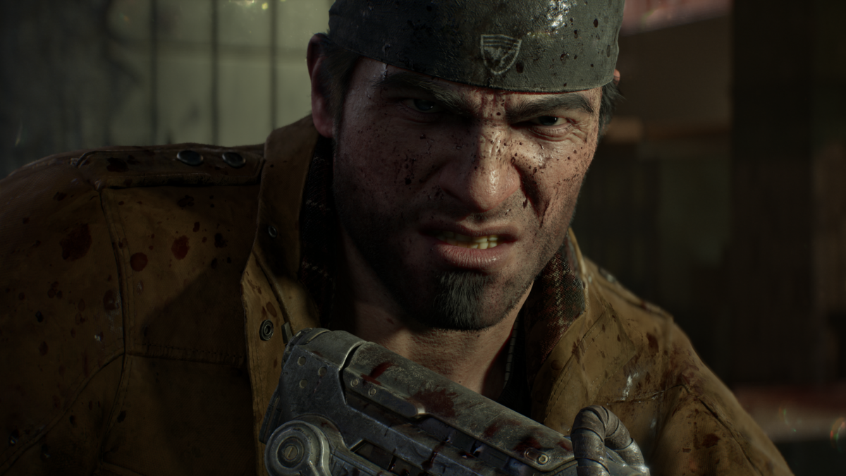 Gears of War E-Day exclusive prequel screenshot showing Marcus Fenix scowling