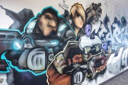 Gears of War: E-Day reviews art: a Gears of War graffiti mural at Epic Games headquarters in Cary, North Carolina