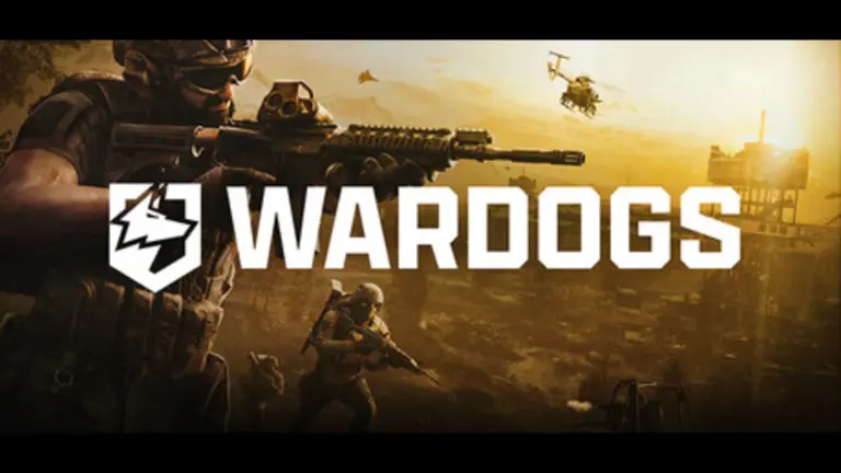 A WARDOGS title artwork with soldier welding a weapon.