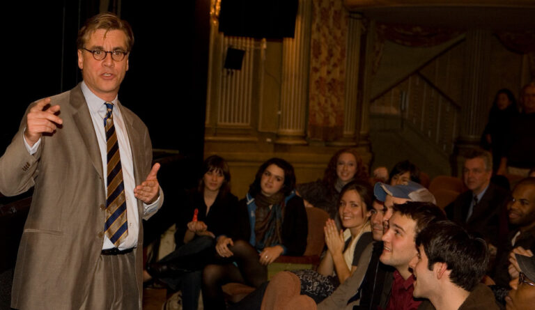 Writer-director Aaron Sorkin at the Music Box Theatre in 2007, years before the Jesse Eisenberg Social Reckoning holdout