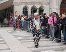 Pearlies in mother-of-pearl button suits at the 2024 Pearly Kings and Queens Harvest Festival in London, the tradition the Pearly King of Peckham, George Major, championed