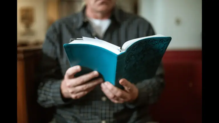 In Monday's daily devotional, a man studies the Bible in a quiet place.