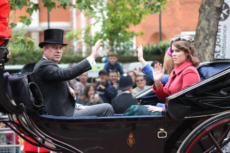 Prince Andrew and his daughter Princess Eugenie in a carriage in an archival photograph