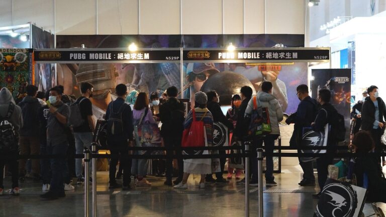 Visitors line up at a PUBG Mobile booth at the 2021 Taipei Game Show; Krafton has now canceled the spinoff PUBG Black Budget