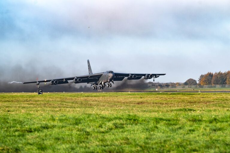 A U.S. Air Force B-52H Stratofortress taxis at RAF Fairford, the base at the center of the RAF Fairford arrest investigation