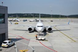 A FlyDubai Boeing 737 at Krakow Airport in 2024, the airline and aircraft family of the Tel Aviv flight captained by Smit Machchhar