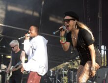 Robbie Chater, left, and touring vocalists perform with the Avalanches at Sydney City Limits in 2018, years before the Avalanches tour of Australia in 2027