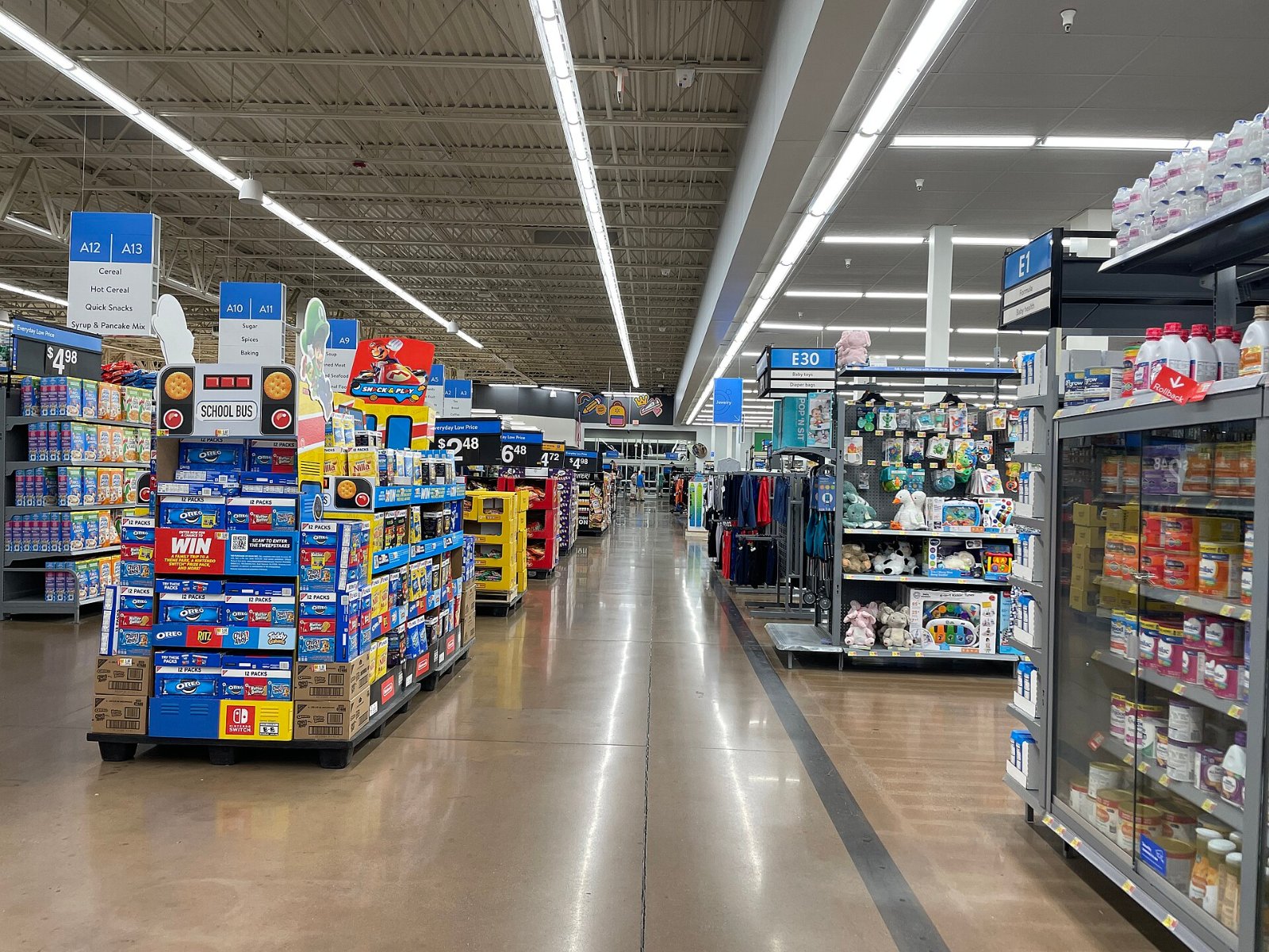 Walmart digital shelf labels story: interior of a Walmart Supercenter in Austintown, Ohio