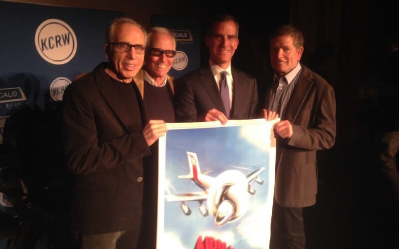Mayor Garcetti hanging out with Jim Abrahams, Jerry and David Zucker, the creators of his favorite movie Airplane! (Photo by Eric Garcetti, Courtesy of Wikimedia Commons)