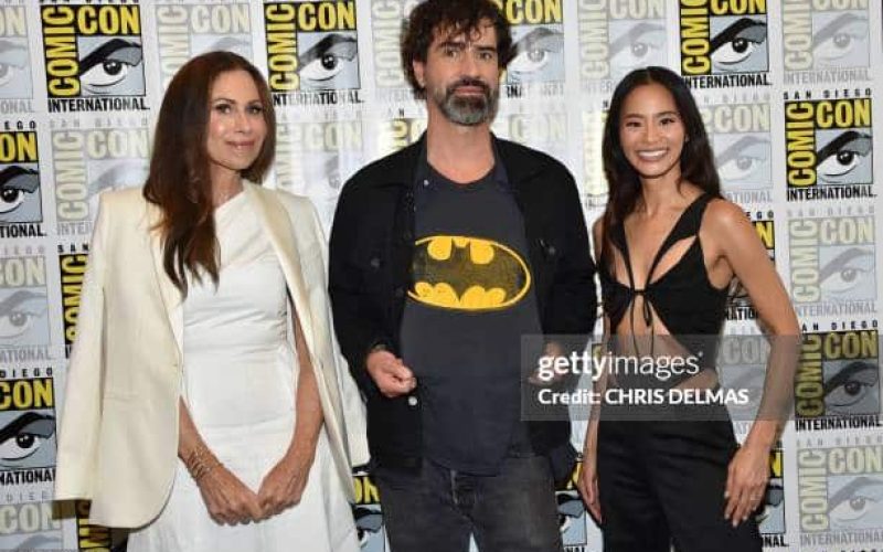 Batman Caped Crusader cast members Minnie Driver, Hamish Linklater, and Jamie Chung.