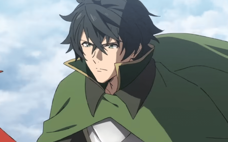 Naofumi, the Shield Hero, from The Rising of the Shield Hero anime, wearing a green cloak.