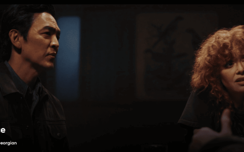 Poker Face Season 2 Episode 8 screenshot of Natasha Lyonne as Charlie and John Cho as Guy